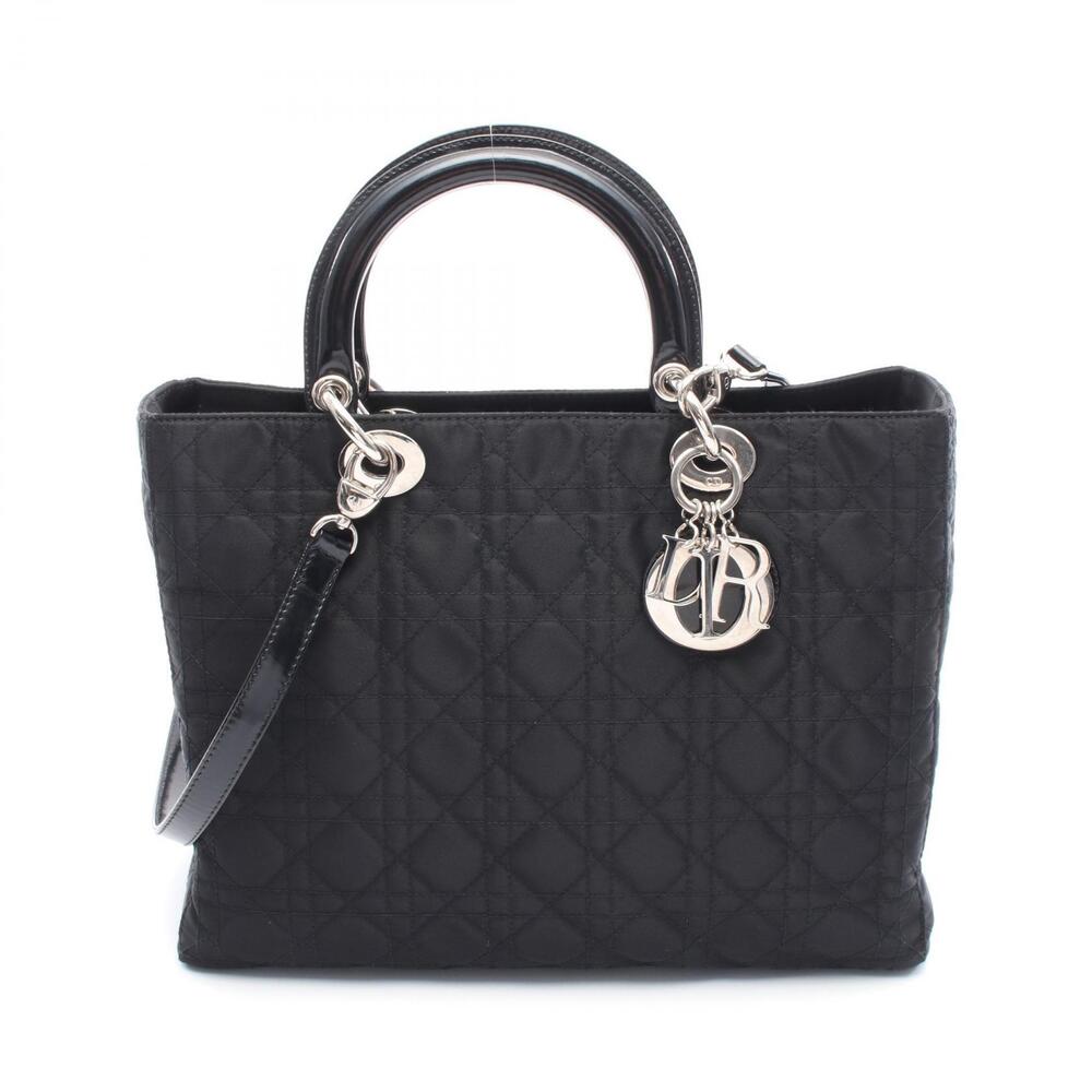 Dior Lady Handbag Canvas Leather Black
